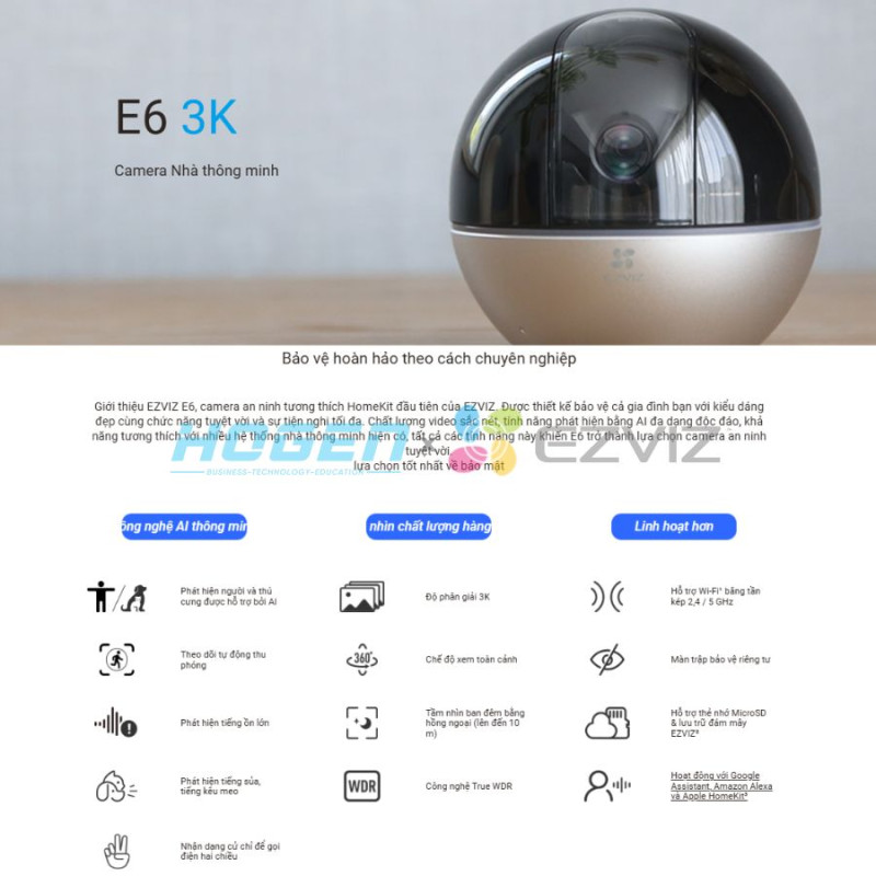 Camera Wifi EZVIZ E6 - AI CAO CẤP- Siêu Nét (5.0MP/3K)