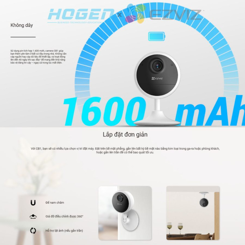 Camera Wifi EZVIZ CB1 dùng Pin 1600mAH (2.0MP)