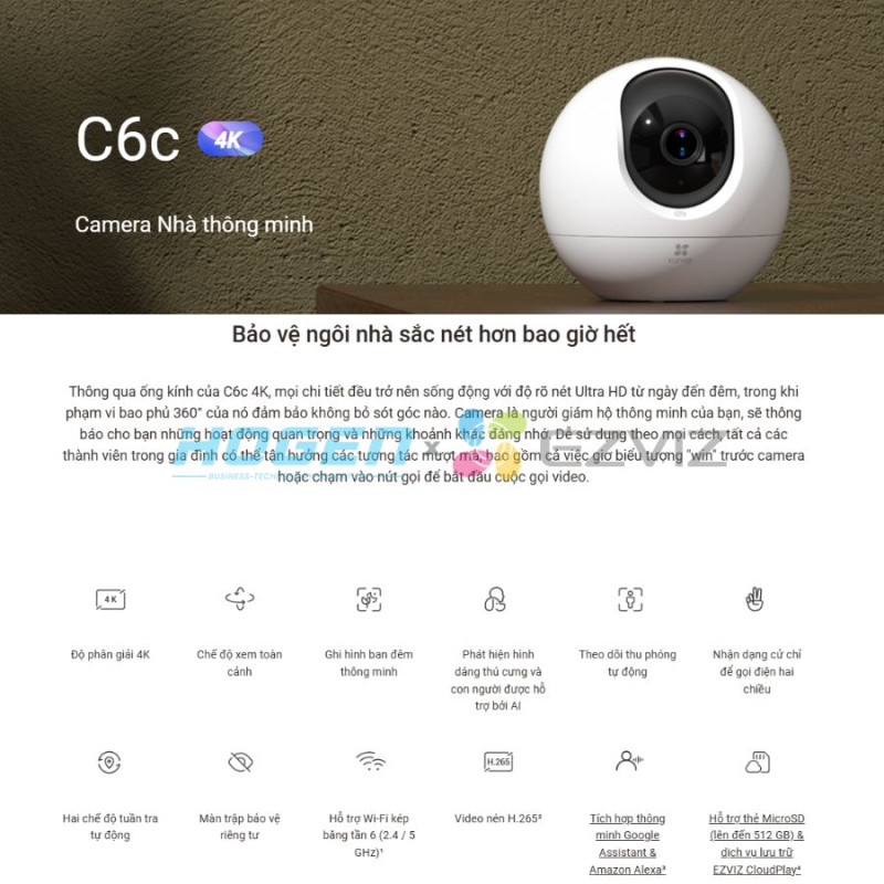 Camera Wi-Fi EZVIZ C6C 4K – Siêu Nét, AI Cao Cấp (8.0MP/4K)