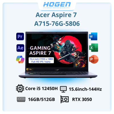 Acer Gaming Aspire 7 A715-76G-5806 (NH.QMFSV.002) (Geforce RTX 3050 4G/i5 12450H/16GB RAM/512GB SSD/15.6 inch FHD 144Hz/Win11/Đen/Vỏ nhôm)