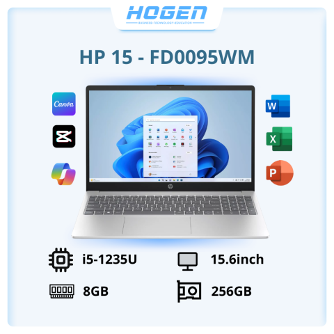 Laptop HP 15‑FD0095WM – Intel Core i5‑1235U | 8GB RAM | 256GB SSD | 15.6 inch FHD | Silver | Win11